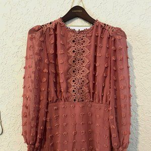 Lulu's - Lust or Love Mauve Embroidered Lace Long Sleeve Dress